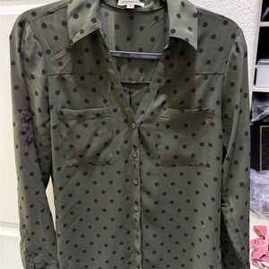 Express Olive Green Polka Dot Portofino Shirt